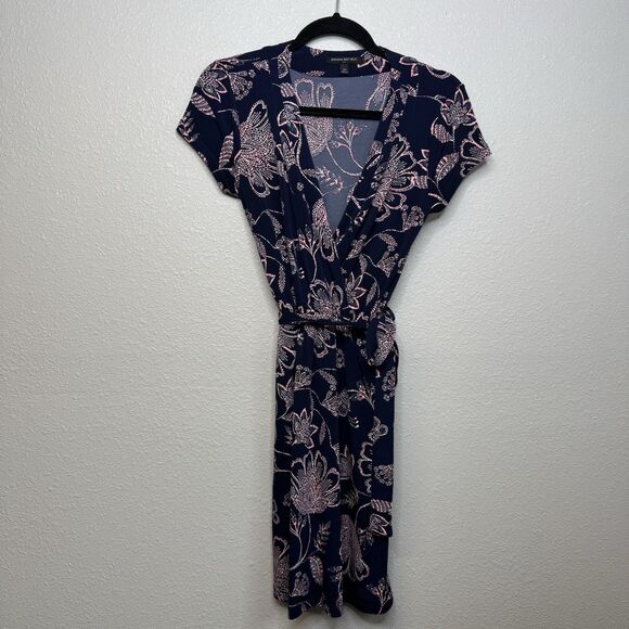 Banana Republic Navy & Pink Floral Knit Wrap Dress Size XS Office Career Casual - Picture 1 of 3